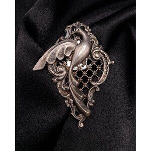 Antique 1920s-1930s Brevete S.G.D.G. Signed Silver-Tone Bird Brooch